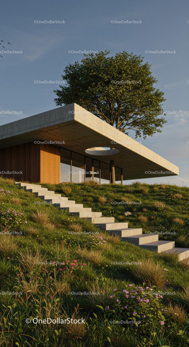 Modern Eco-Friendly House with Green Roof in Natural Setting