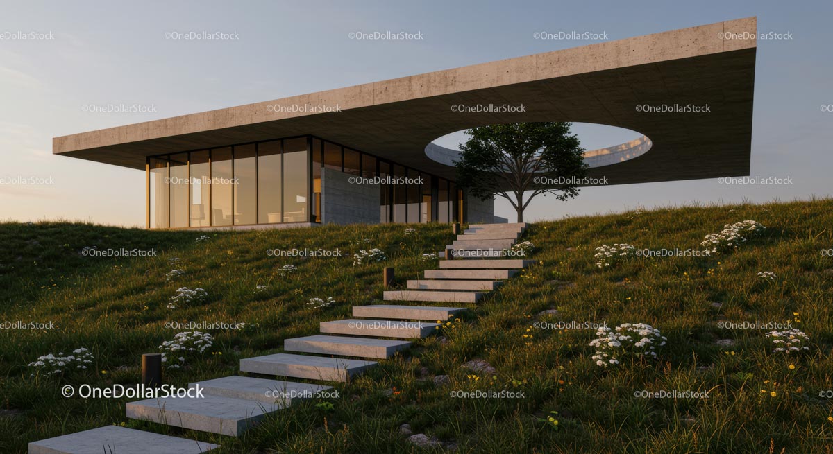 Modern Concrete House with Open Roof Design