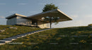Modern Concrete House Amidst Greenery and Yellow Flowers
