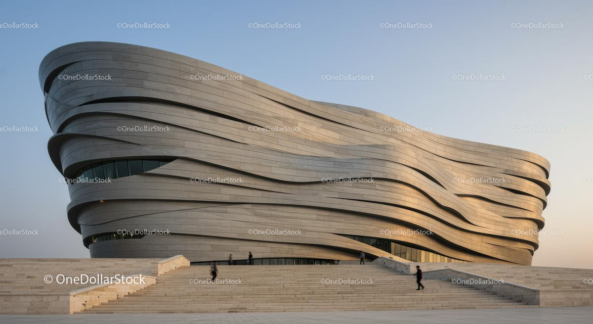 Futuristic Curved Building at Dusk