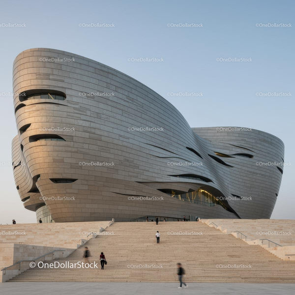 Futurystyczna nowoczesna architektura z eleganckimi krzywiznami i liniami