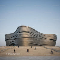 Futuristic Curved Building Against Clear Sky