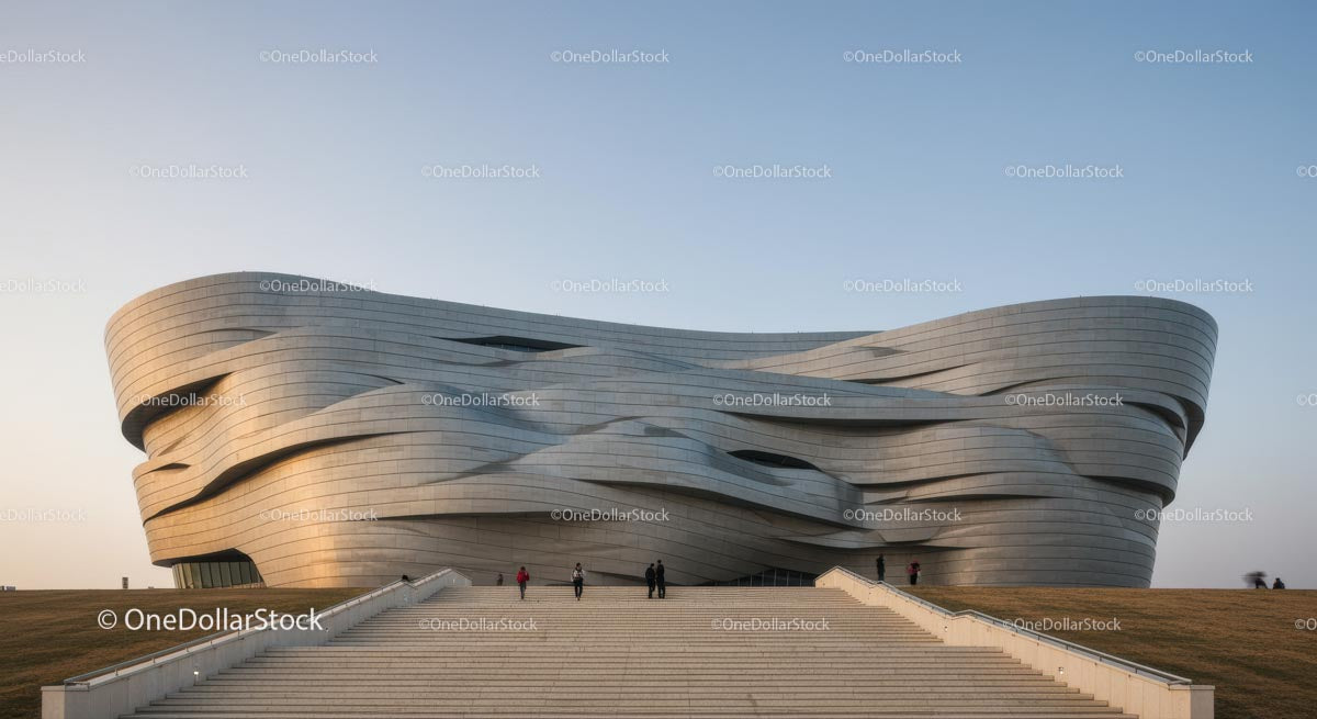 Futuristic Architecture with Grand Staircase