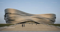 Futuristic Building with Wavy Facade and Monumental Stairs