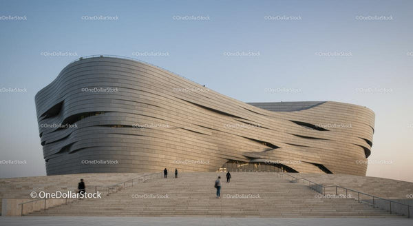 Futurystyczny punkt orientacyjny architektury o zmierzchu