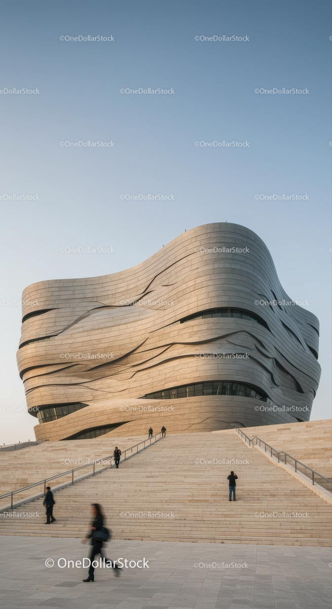 Futuristic Building with Curved Architecture and Clear Sky