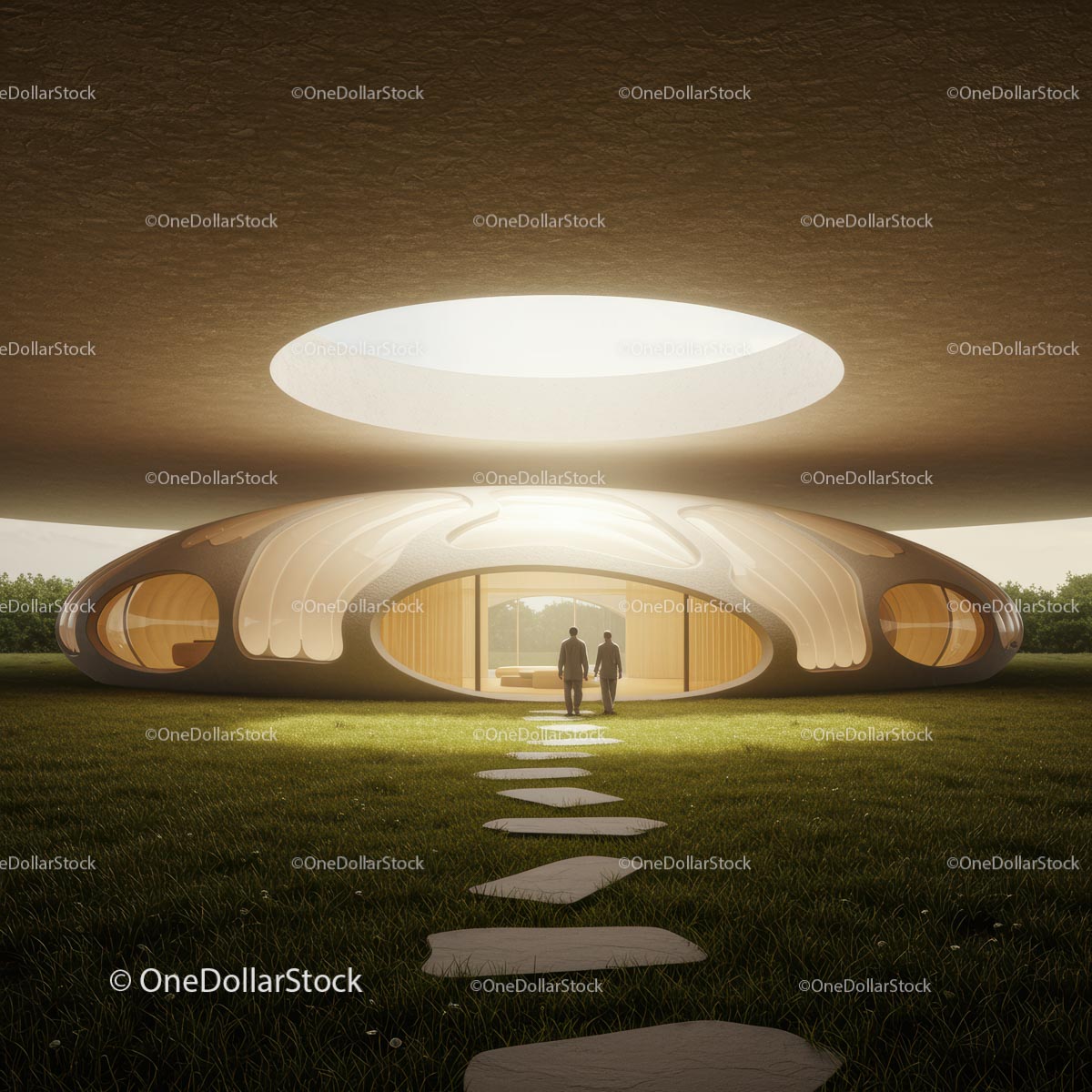 Futuristic Dome Building with Open Sky View