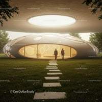 Futuristic Dome-Shaped Building with Green Landscape