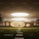Futuristic Circular Building with Illuminated Interior