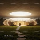 Futuristic Circular Building with Illuminated Interior