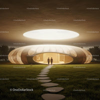 Futuristic Circular Building with Illuminated Interior