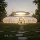 Futuristic Circular Building at Dusk