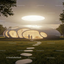 Futuristic Dome House with Glowing Interior at Sunset
