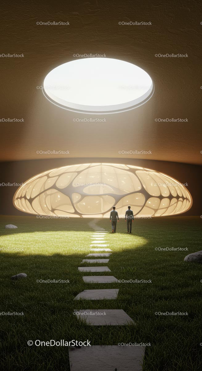 Futuristic Interior with Illuminated Circular Structure