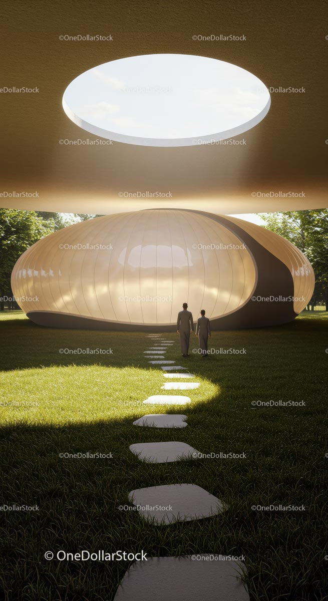 Futuristic Dome Building with Lush Green Surroundings