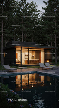 Modern Cabin with Glass Facade in Forest Retreat
