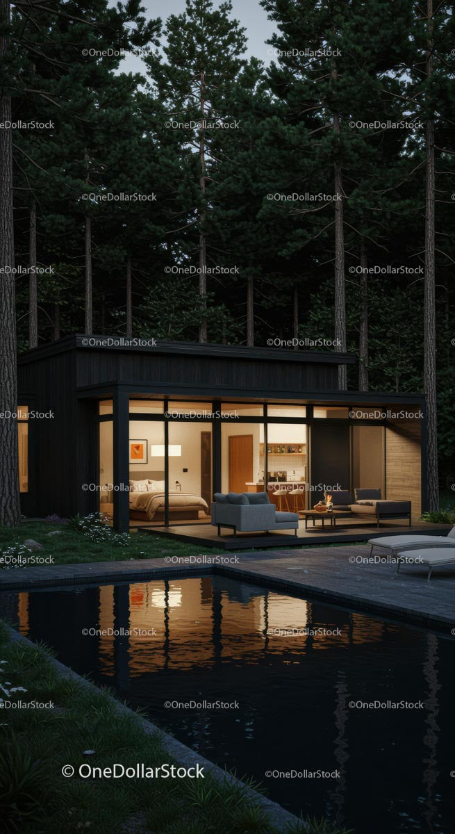 Modern Luxury Cabin with Glass Facade in Forest Setting