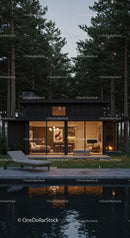 Modern Glass House Surrounded by Serene Pine Forest