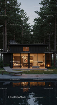 Modern Glass House Surrounded by Serene Pine Forest