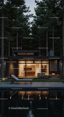 Modern Cabin with Glass Facade and Forest Backdrop
