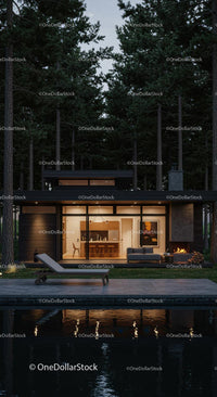 Modern Cabin with Glass Facade and Forest Backdrop