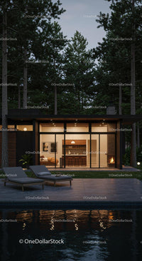 Modern Forest Retreat with Glass Facade and Poolside View
