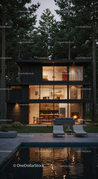 Modern Wooden House in Tranquil Forest Setting