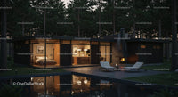 Modern Forest Retreat with Cozy Fireplace and Reflective Pool