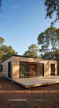 Modern Wooden House with Open Patio in Natural Setting