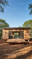 Modern Wooden Cabin in Tranquil Forest Setting