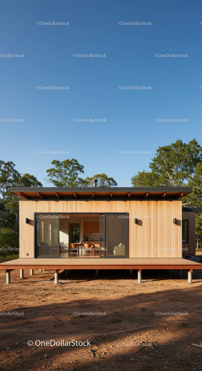 Modern Wooden House with Large Glass Doors