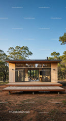 Modern Wooden House with Glass Facade in Forest Landscape