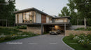 Luxury Modern House with Vintage Car in Evening Light