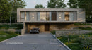 Modern Luxury House with Classic Car in Evening Light