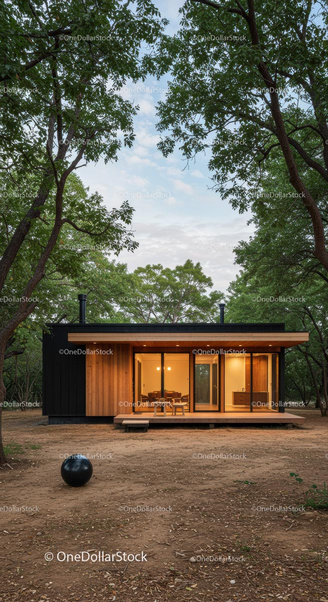 Modern Wooden Cabin Nestled in the Forest