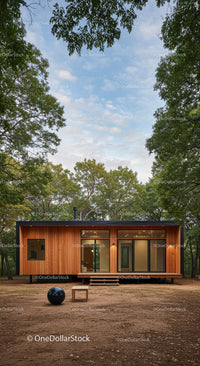 Modern Wooden House Amidst Lush Green Forest