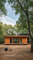 Modern Wooden Cabin in Tranquil Forest Setting