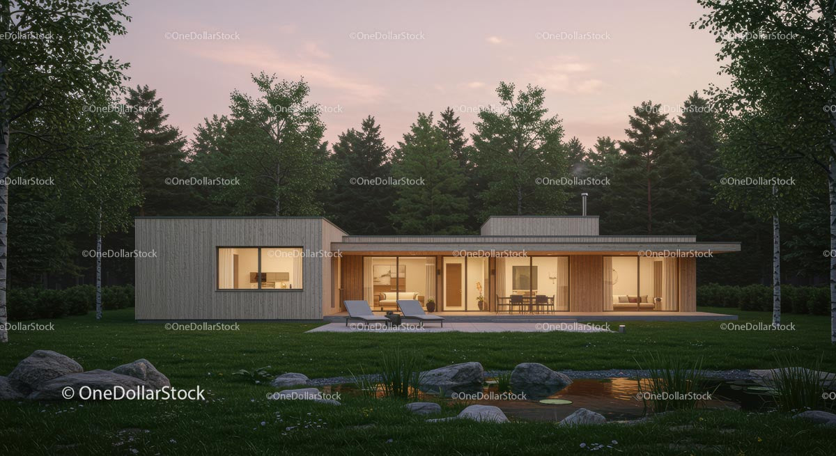 Modern Wooden House Surrounded by Lush Forest