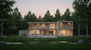 Modern Wooden House in Serene Forest Setting at Dusk