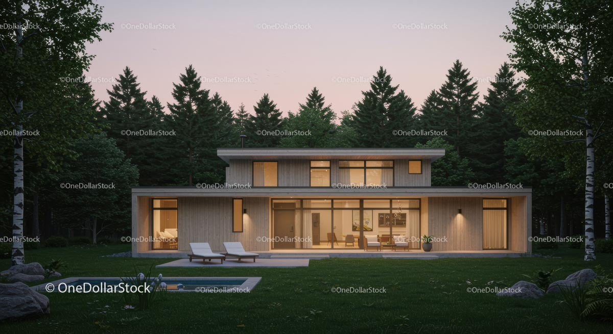 Minimalist Wooden House in a Serene Forest Setting