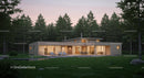 Modern Wooden House Amidst Lush Greenery at Dusk