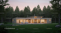 Modern Wooden House Amidst Lush Greenery at Dusk