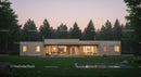 Modern Wooden House in Tranquil Forest Setting at Dusk