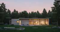 Contemporary Home Amidst Lush Forest at Sunset