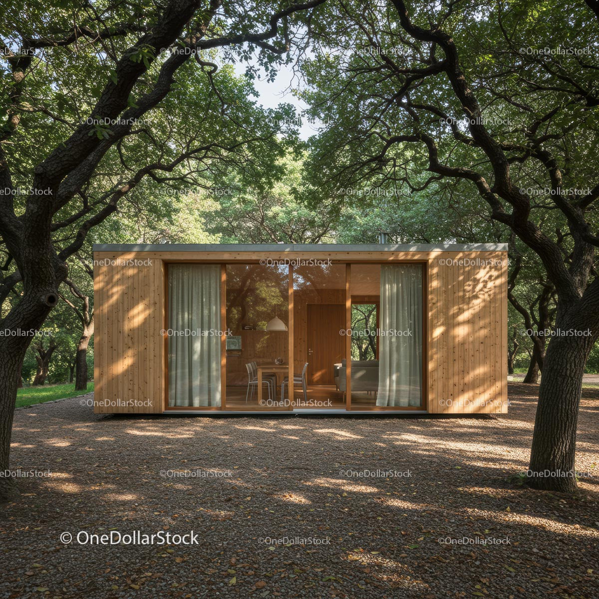 Modern Wooden Cabin Amidst Lush Greenery