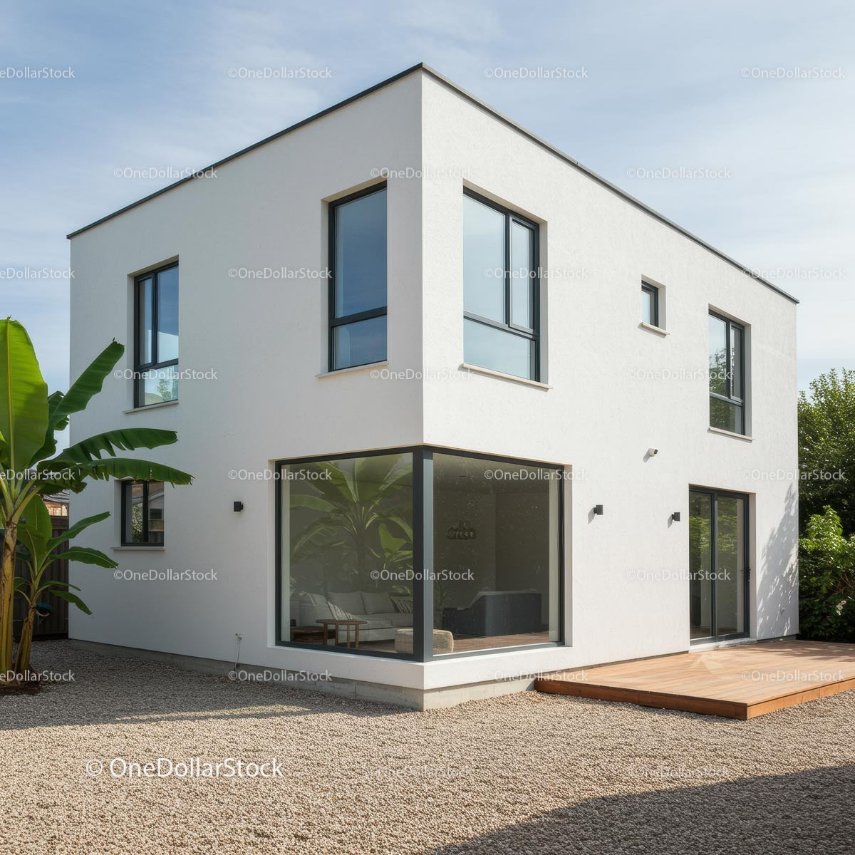 Contemporary Minimalist Home with Large Windows and Terrace