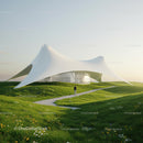 Futuristic White Canopy Pavilion on a Green Landscape