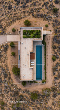 Aerial View of Modern Desert Home with Pool and Garden