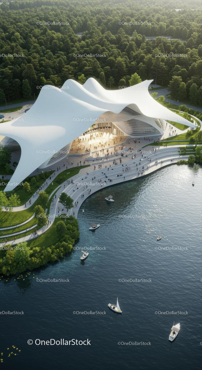 Futuristic Cultural Center by Scenic Waterfront