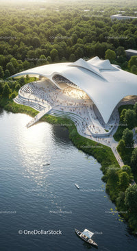 Modern Amphitheater by Lush Riverside Forest